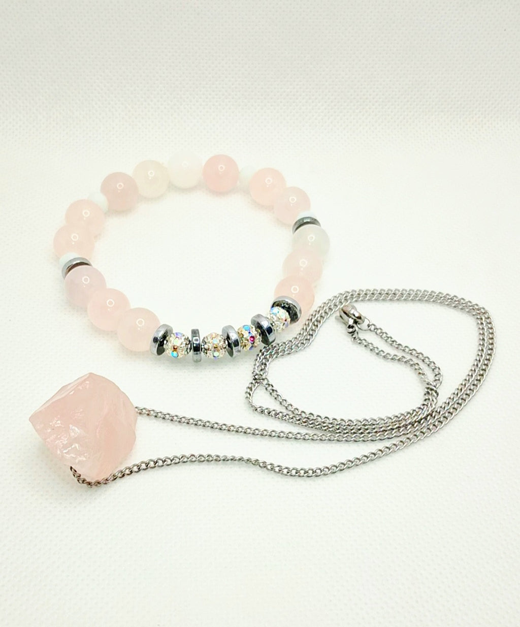Rose Quartz Necklace/Bracelet Set