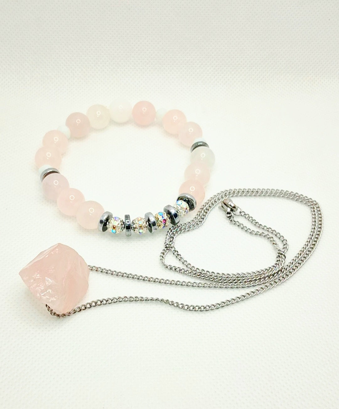 Rose Quartz Necklace/Bracelet Set